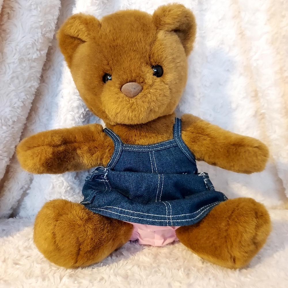Build-a-bear beautiful classic brown teddy bear Denim Outfit Cuddly Lovey Gift
